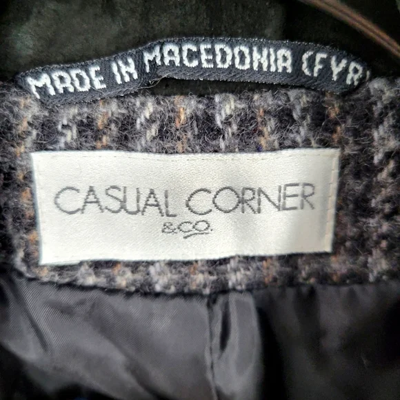 VINTAGE CASUAL CORNER Houndstooth Tweed Blazer Grey - Picture 17 of 17